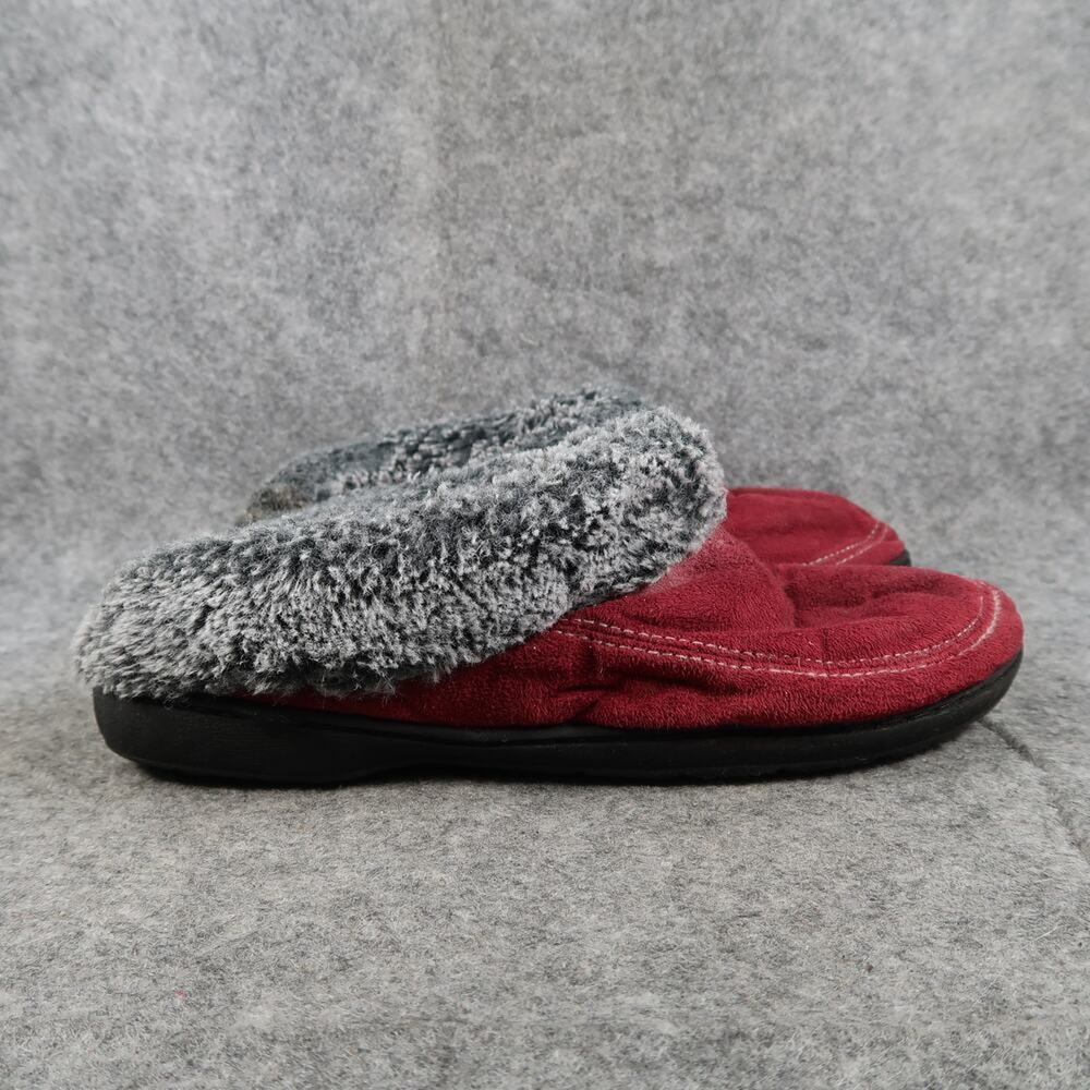 Dearfoam Shoes Womens 7 Slippers Casual Slip On Comfort Clog Red Gray Faux Fur